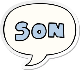 cartoon word son with speech bubble sticker