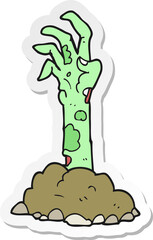 sticker of a cartoon zombie hand rising from ground