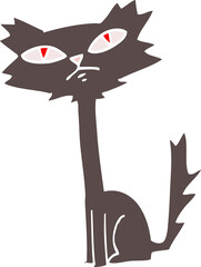 flat color illustration cartoon halloween black cat