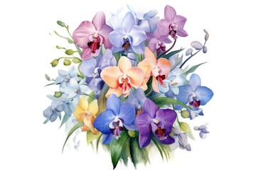 Fototapeta premium Orchid Bouquet detailed watercolor painting. Generative AI