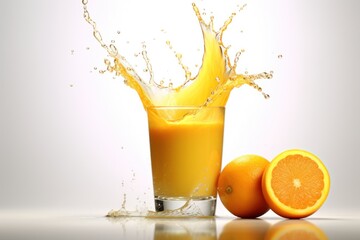 glass of orange juice with orange juice splash Food Photography