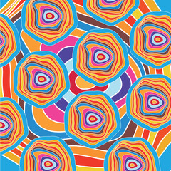Spiral Psychedelic Design. Candy circles blue orange yellow groovy illusion background