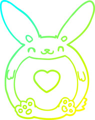cold gradient line drawing of a cartoon rabbit with love heart