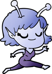 smiling alien girl cartoon running