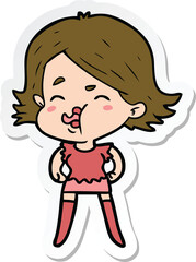 sticker of a cartoon girl pulling face