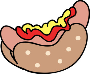 cartoon hotdog with ketchup and mustard