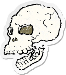 retro distressed sticker of a cartoon spooky skull