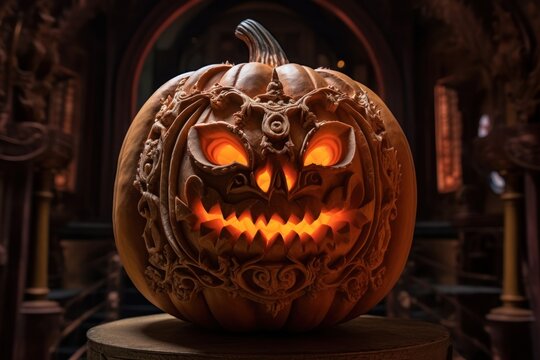 close up portrait of a scary Halloween character, King of pumpkins, ai tools generated image