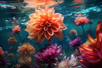 close up view of beautiful flowers underwater, ai tools generated image