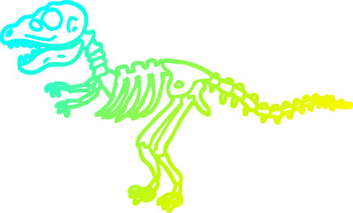 cold gradient line drawing of a cartoon dinosaur bones