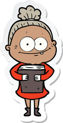 sticker of a cartoon happy old woman