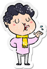 distressed sticker of a cartoon man singing