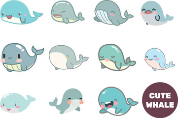 set of cute whales