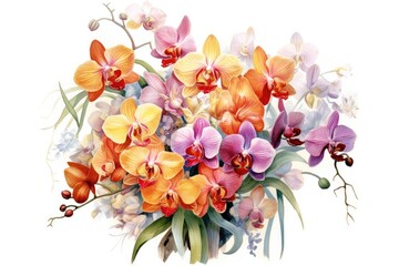 Orchid Bouquet detailed watercolor painting. Generative AI