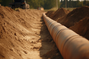 industrial Gas and Oil Installation: Digging Trench for Natural Gas Pipeline Construction made with Generative AI