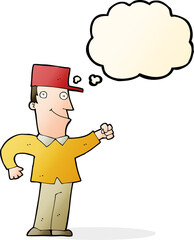 cartoon man punching air with thought bubble