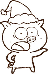 Christmas Pig Charcoal Drawing
