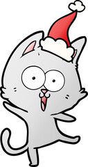 funny hand drawn gradient cartoon of a cat wearing santa hat
