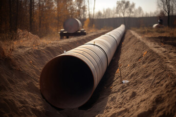 industrial Gas and Oil Installation: Digging Trench for Natural Gas Pipeline Construction made with Generative AI