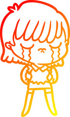 warm gradient line drawing of a cartoon woman crying