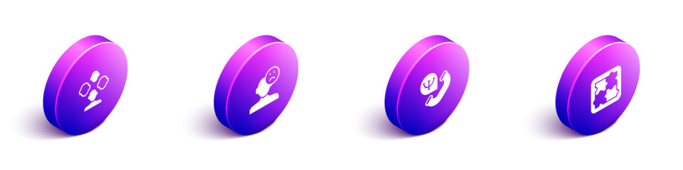 Set Isometric Schizophrenia, Sad and depressed man, bad mood, Online psychological counseling and Solution problem psychology icon. Vector