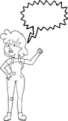 Fototapeta na wymiar freehand drawn speech bubble cartoon woman shaking fist