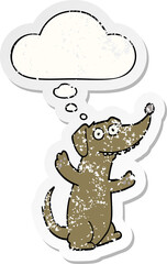 cartoon dog with thought bubble as a distressed worn sticker