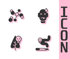 Set Cigarette, Chemical formula, Poison flower and Man poisoning icon. Vector