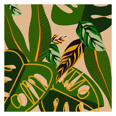 Fototapeta na wymiar Pattern with tropical leaves. Паттерн с тропическими листьями