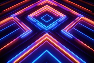 Fototapeta premium Futuristic technology abstract background with lines for network, big data, data center, server, internet, speed. Psychedelic neon lights. Fluorescent purple, violet, orange and blue. Ai Generative
