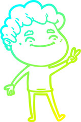 cold gradient line drawing of a cartoon friendly man