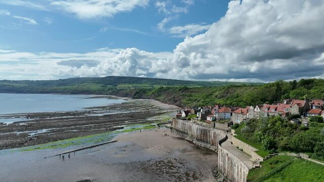 Aerial view of Robin Hood&rsquo;s Bay in Yorkshire, England
