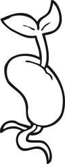 freehand drawn black and white cartoon sprouting seed