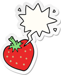 cartoon strawberry with speech bubble sticker