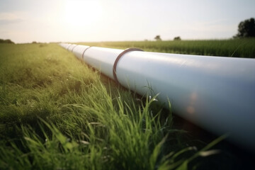 hydrogen pipeline in grass field highlighting eco-friendly, carbon-neutral energy alternatives replacing residential natural gas made with Generative AI
