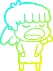Obraz premium cold gradient line drawing of a cartoon woman talking loudly