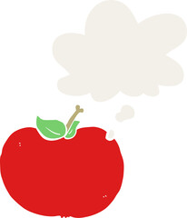 cartoon apple with thought bubble in retro style