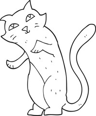 freehand drawn black and white cartoon cat