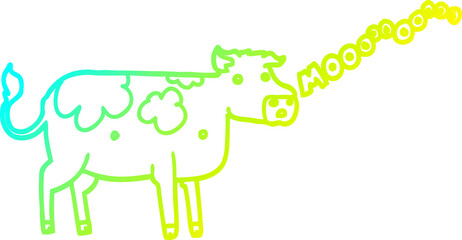 cold gradient line drawing of a cartoon cow