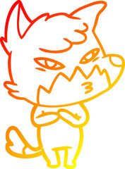 warm gradient line drawing of a clever cartoon fox