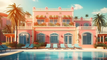 Luxury Resort Hotel Pool On Oceanfront. Generative Ai