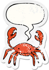 cartoon crab with speech bubble distressed distressed old sticker