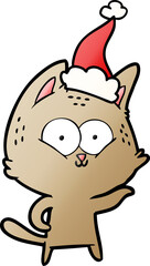 hand drawn gradient cartoon of a cat wearing santa hat