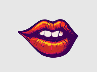 Woman Lips Pop Art illustration. Artificial Art.