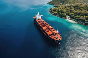 tanker transporting and storing oil for shipment, during clear skies and calm sea conditions at noon, Generative AI