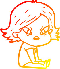 warm gradient line drawing of a cartoon stressed woman