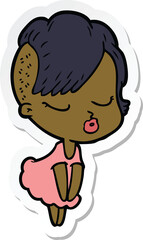 sticker of a cartoon pretty hipster girl