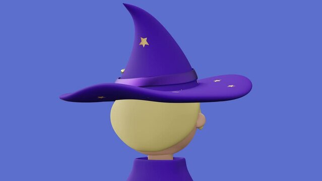 Young wizard in hat with star smiling. Abstract loop animation