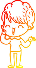 warm gradient line drawing of a cartoon laughing woman
