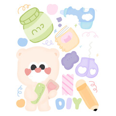 cream colored bear and DIY accessories in pastel tones